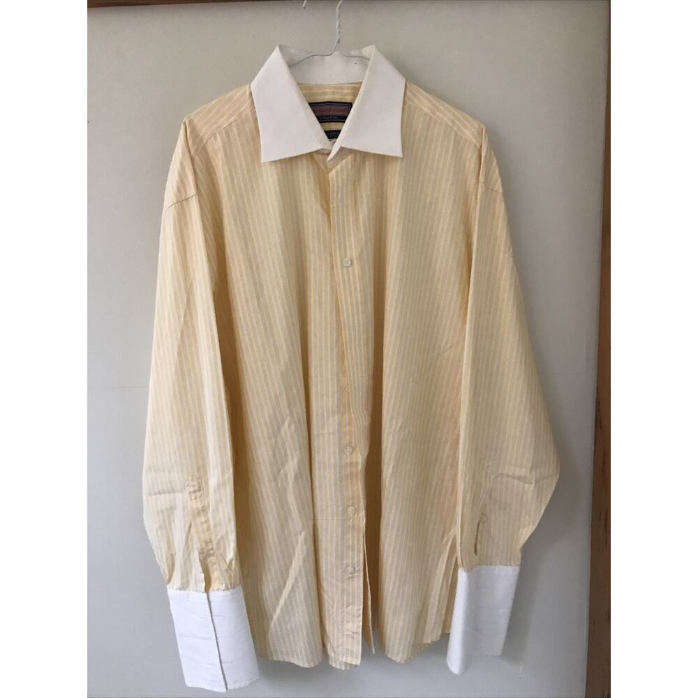 Vineyard Vines Oxford Yellow 2 Ply Cotton Striped Button Up Dress Shirt 17 1/2 R